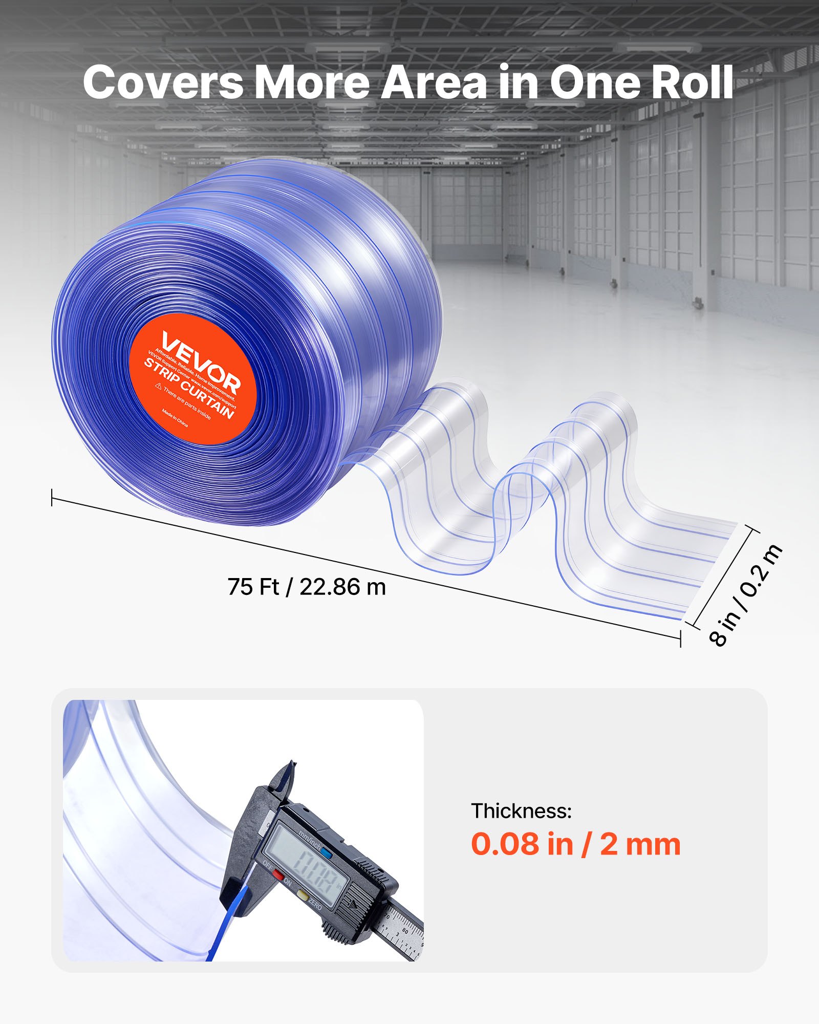 Cortina de Cinta PVC Transparente, 75 Ft de Largo x 8 Pulgadas de Ancho, Cinta Plástica Ribetizada para Puertas en Rollo, Cortina para Congelador y Refrigerador Para Pasillos de Supermercado, Garaje, Almacén, Casa de Animales — imagen 4