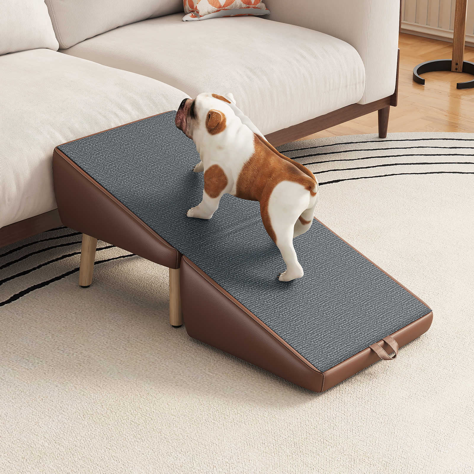 Escaleras para Perros Compactas 2 en 1 de Madera para Canes y Camas, Rampita para Mascotas con Diseño de Sofá (MARRÓN) — imagen 20