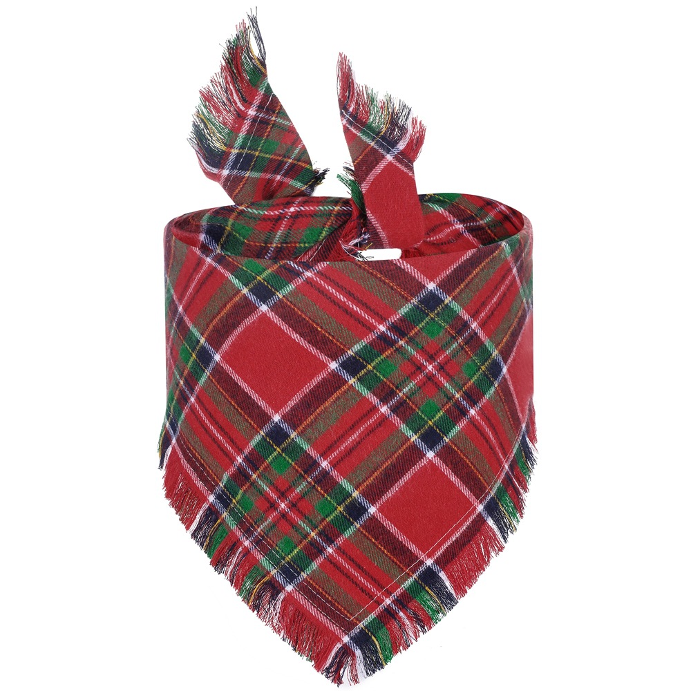 Vivifying Fall Dog Bandana With Tassels Edges Classic Plaid Triangle Dog Apparel Accessories Unny Dog Scarf Costume For Thanksgiving Photo Prop And Party Decor — image 3