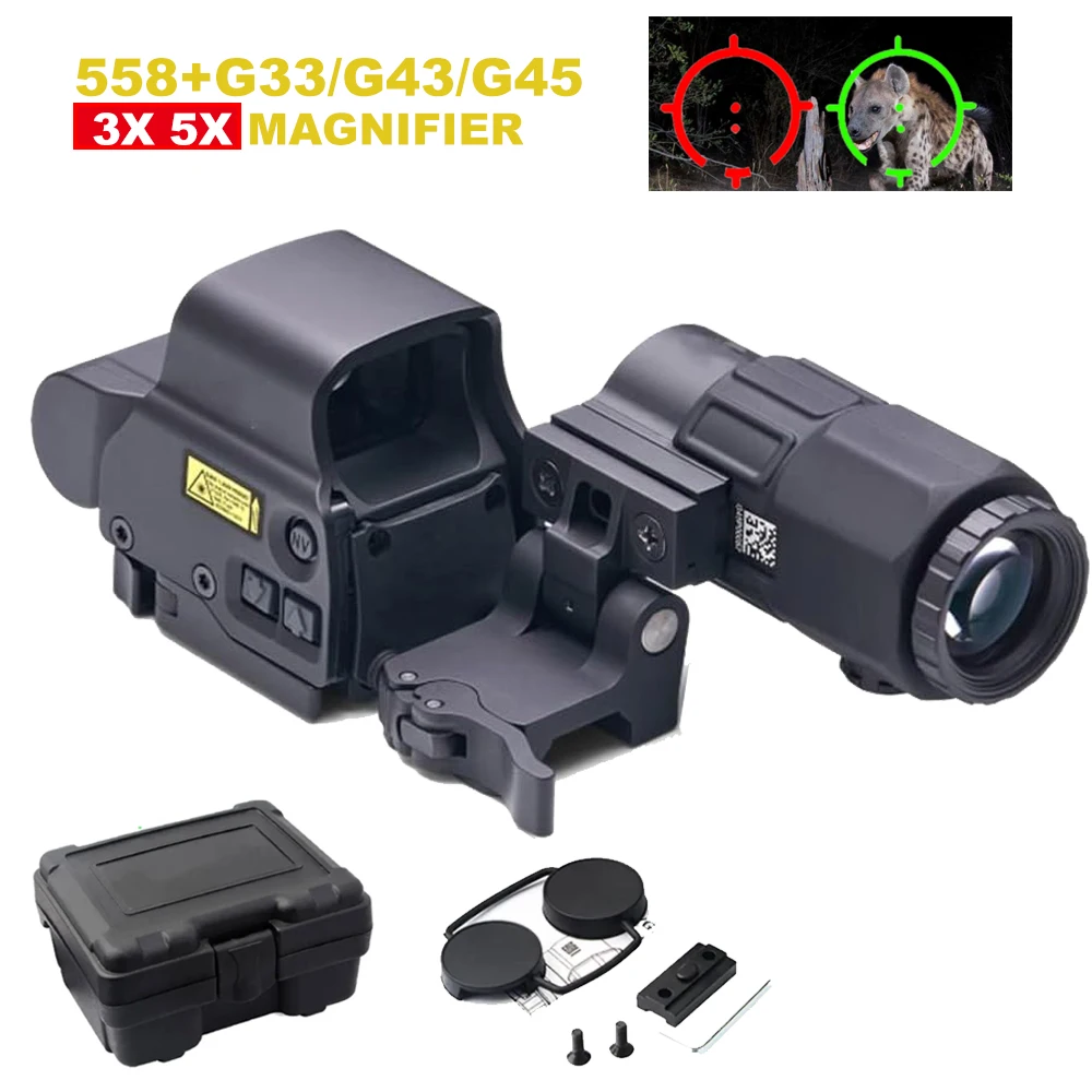 Mira Holográfica Colimadora 558+G43, Mira Óptica de Punto Rojo 558+G33/G45, Equipo Táctico de Caza con Rieles de 20mm y Palanca de Desmontaje Rápido