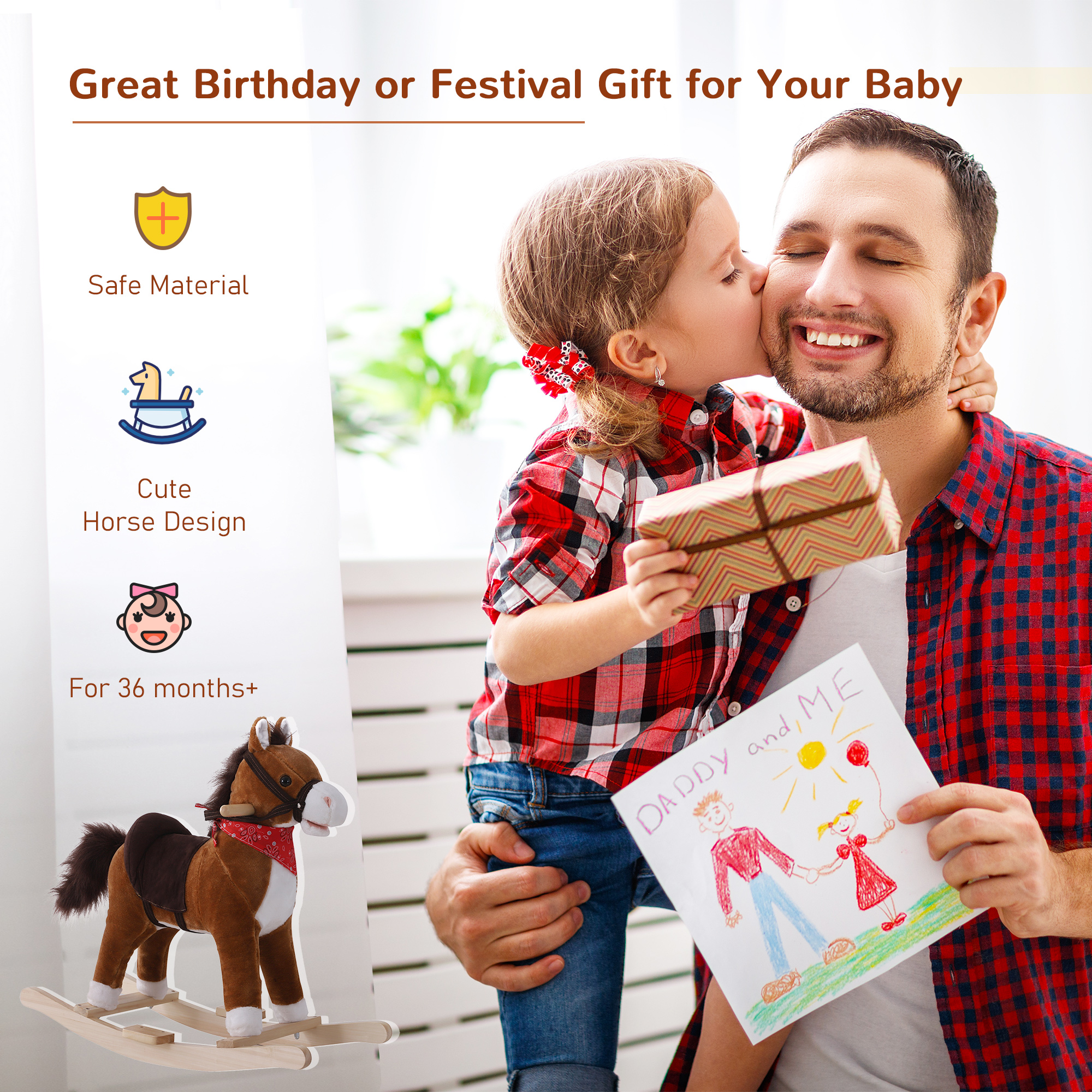 Caballo de Paja Montado con Sonidos Realistas y Pañuelo Rojo para Niños Mayores de 3 Años Regalo de Cumpleaños — imagen 8