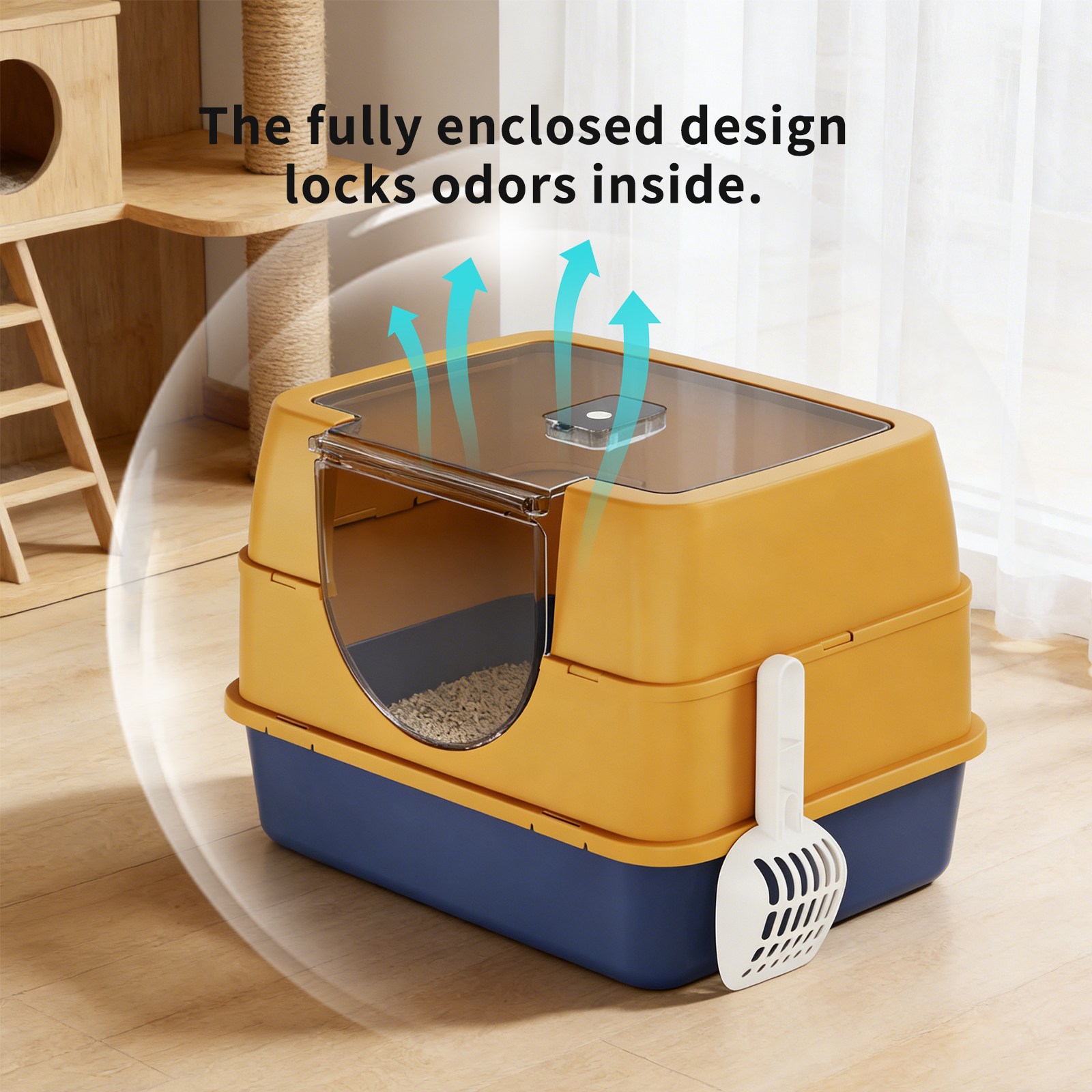 Dark Gray Top Entry Fully Enclosed Cat Litter Box, Anti Splash & Odor Locking, For Large Cats & Multi Cat Households Plastic Bring A Spoon — image 1