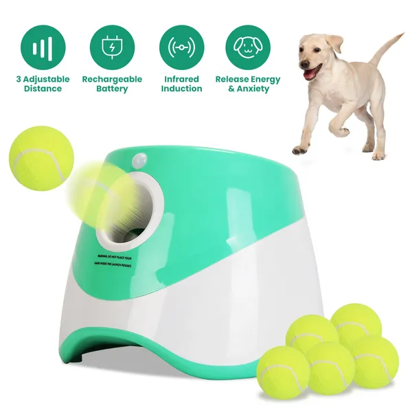 Automatic Dog Ball Launcher Included 6 Tennis Balls Dog With 3 Adjustable Launch Distance Interactive Ball Thrower Fetch Machine For Small Medium Dogs — imagen 1