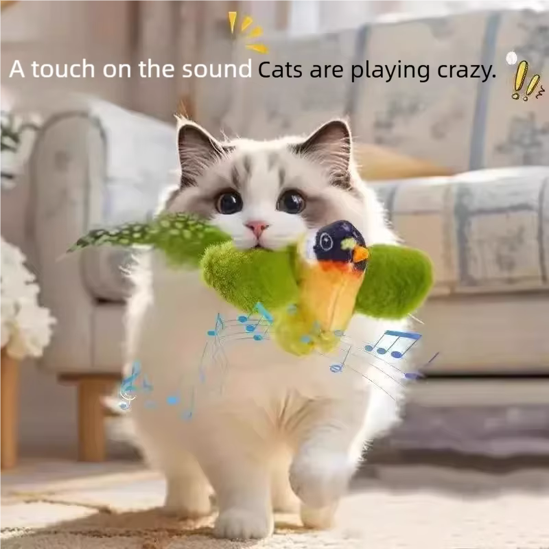 Interactive Cat Toy Electric Simulation Bird With Chirping Sound Flapping Wings Plush Chew Bite Toy For Kittens Cats Pet Supplie — image 1