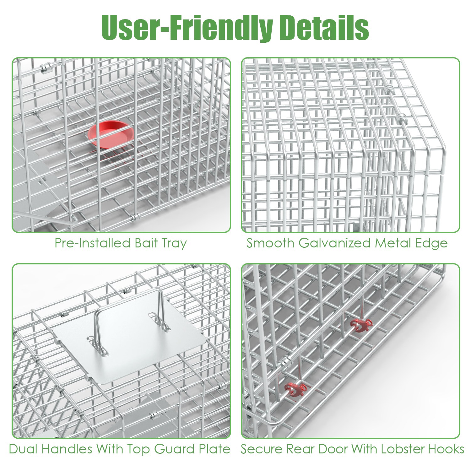 Humane Cat Trap Cage With Gloves Catch Release Live Animal Rodent Cage Collapsible Galvanized Wire For Raccoons Beavers Groundhogs Foxes Armadillos — imagen 9