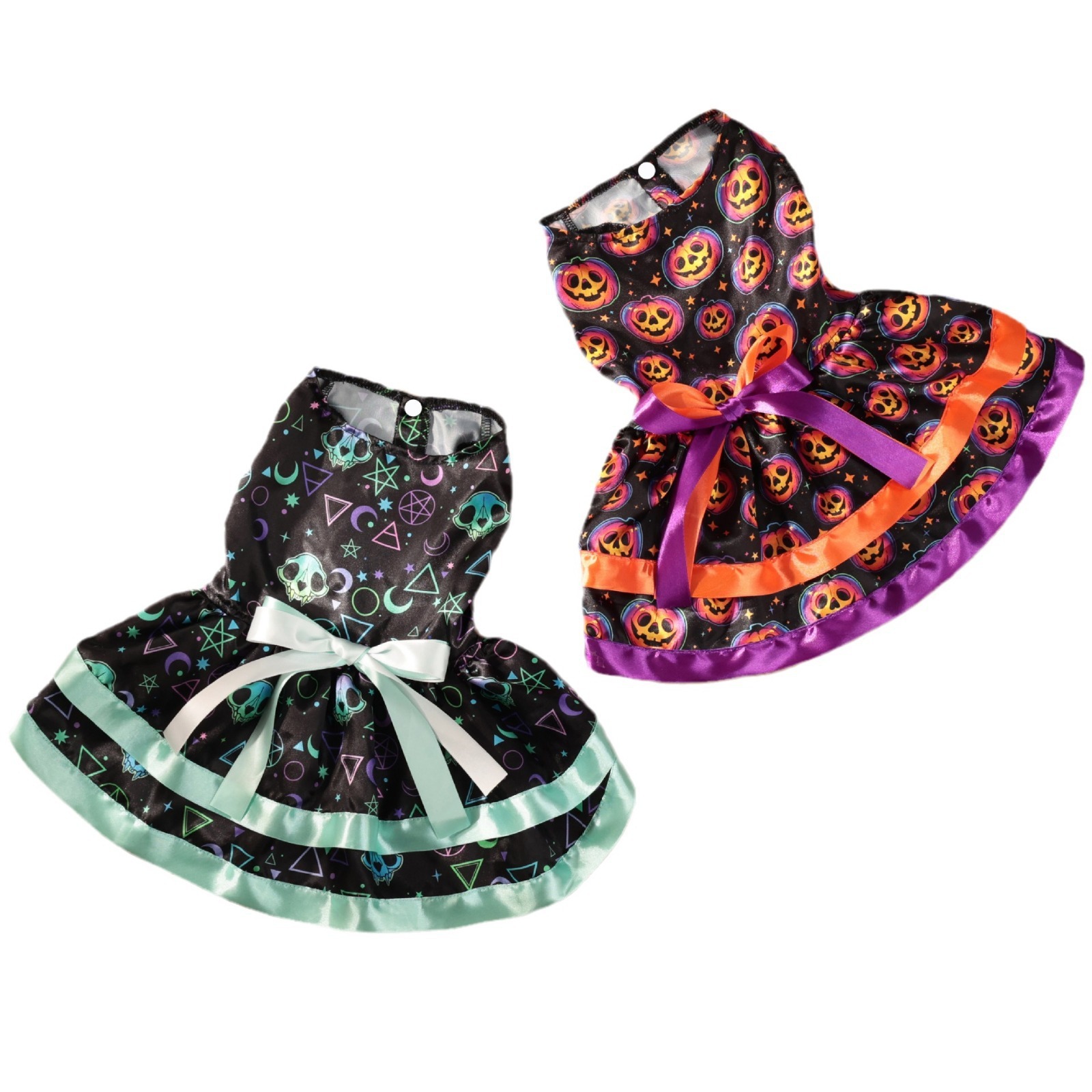 Pet Clothes Dog Halloween Pumpkin Colorful Skull Halloween Party Dress Double Layer Bow Skirt — image 6