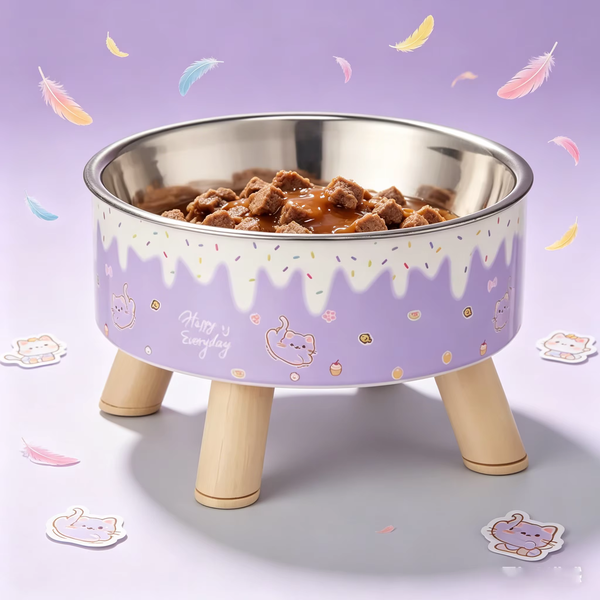 Tazón de Alimento para Mascotas con Soporte Cervical y Doble Piso - Diseño de Helado en 3D, Acero Inoxidable con Reducción de Derrames para Gatos y Perros — imagen 3