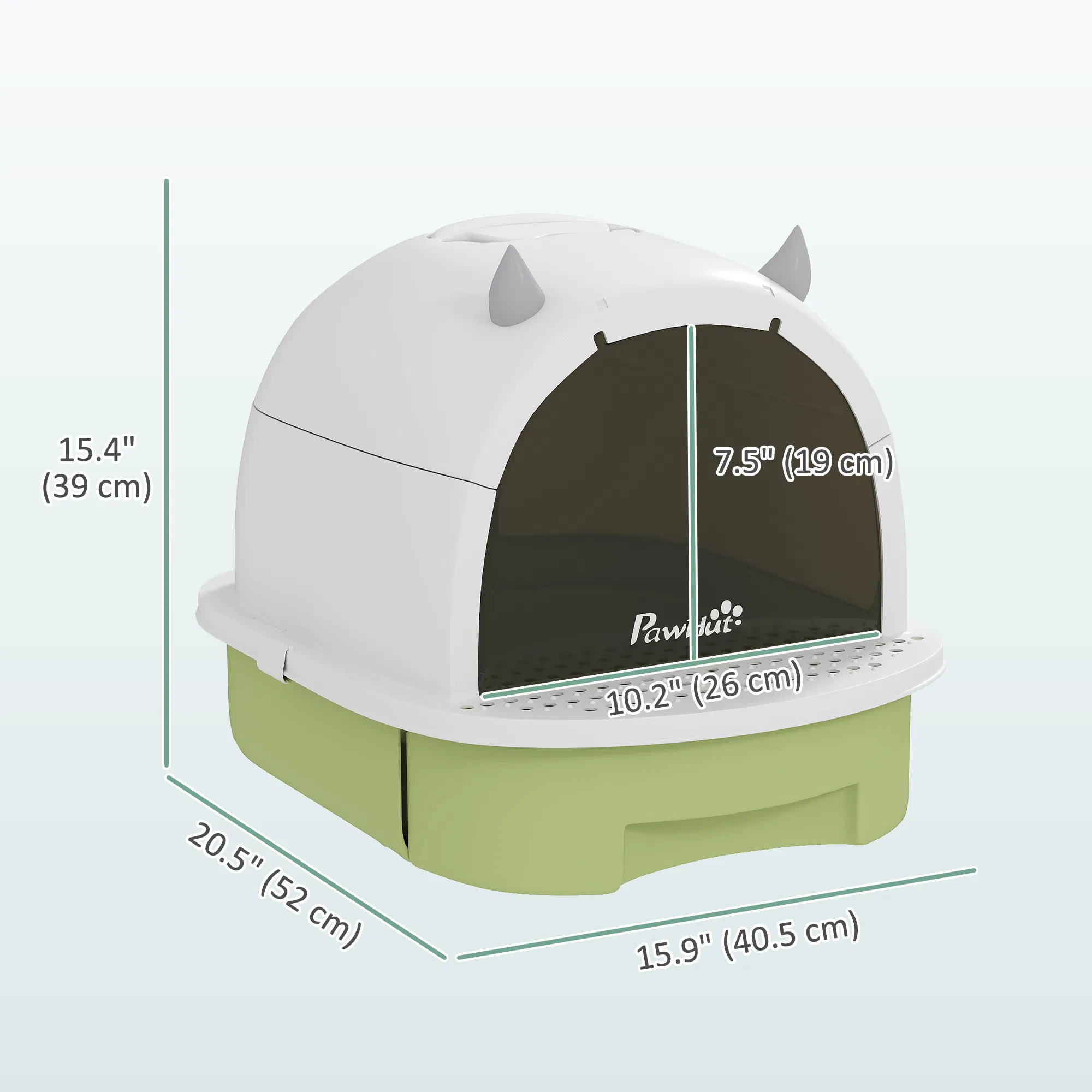 Cat Litter Box with Lid, Front Door Flap, Scoop, Handle, Easy Clean, for Small and Medium Cats, Green — image 5