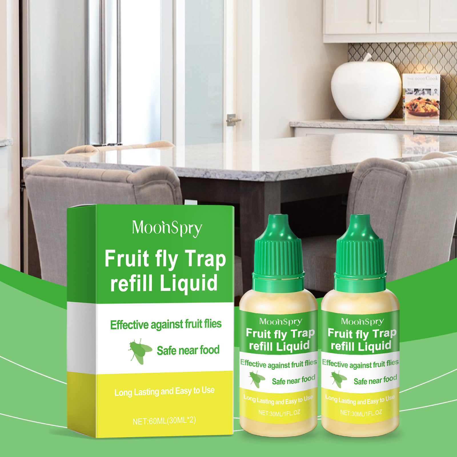MoonSpry Fruit Fly Trap Supplement Domestic Kitchen Living Room Hygiene Fruit Fly Cockroach Trap Bug Repellent Solution — image 3