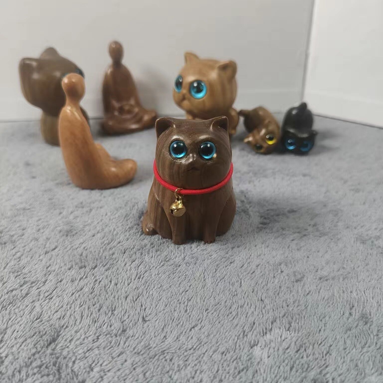 Sandalwood Kitten Ornaments Cute Hippo Mini Wooden Cat Play — image 16