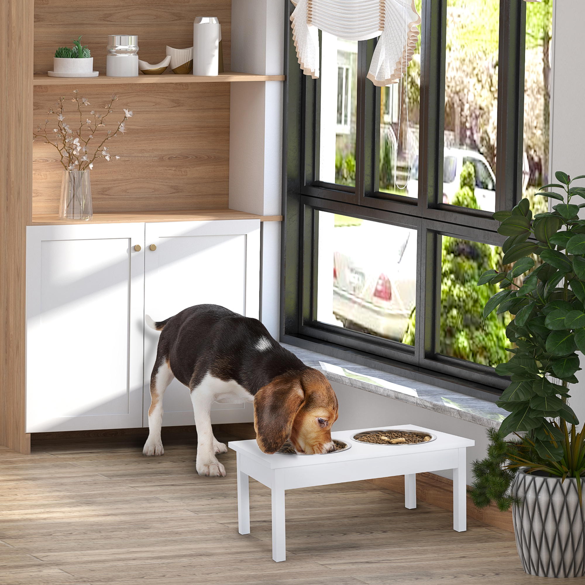 23" Wooden Heavy Duty Dog Food Bowls Pet Elevated Feeding Station -White — imagen 1
