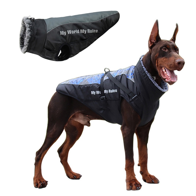 Ropa de Perro Impermeable Vestimenta para Mascotas Reflejos Chaqueta con Collar de Pelo para Perros Grandes — imagen 1