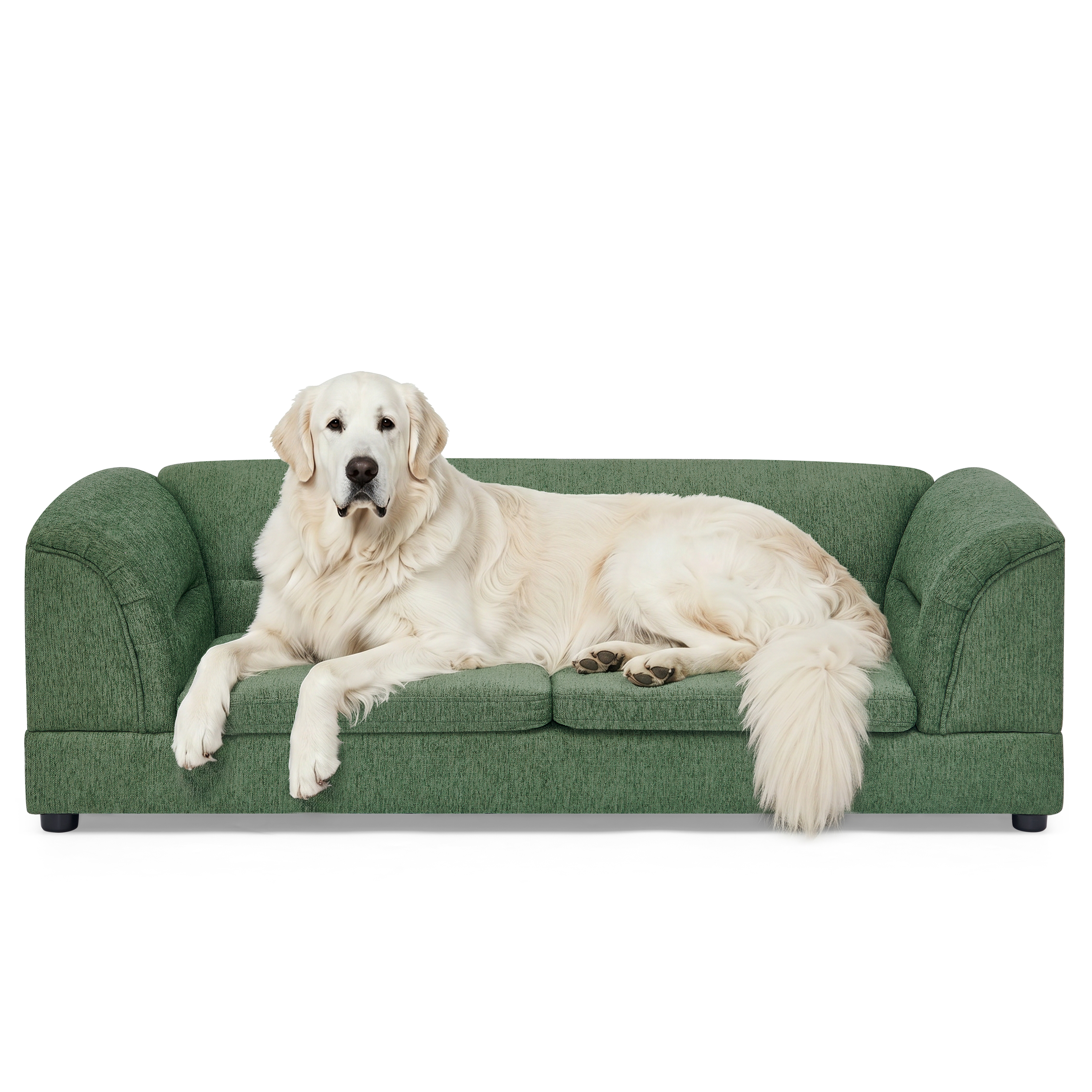 Oversized Pet Sofa, Curved Armrest Rectangular Dog Sofa, Linen Fabric Comfort Pet Couch for Large & Oversized Dogs-Olive Green — image 8