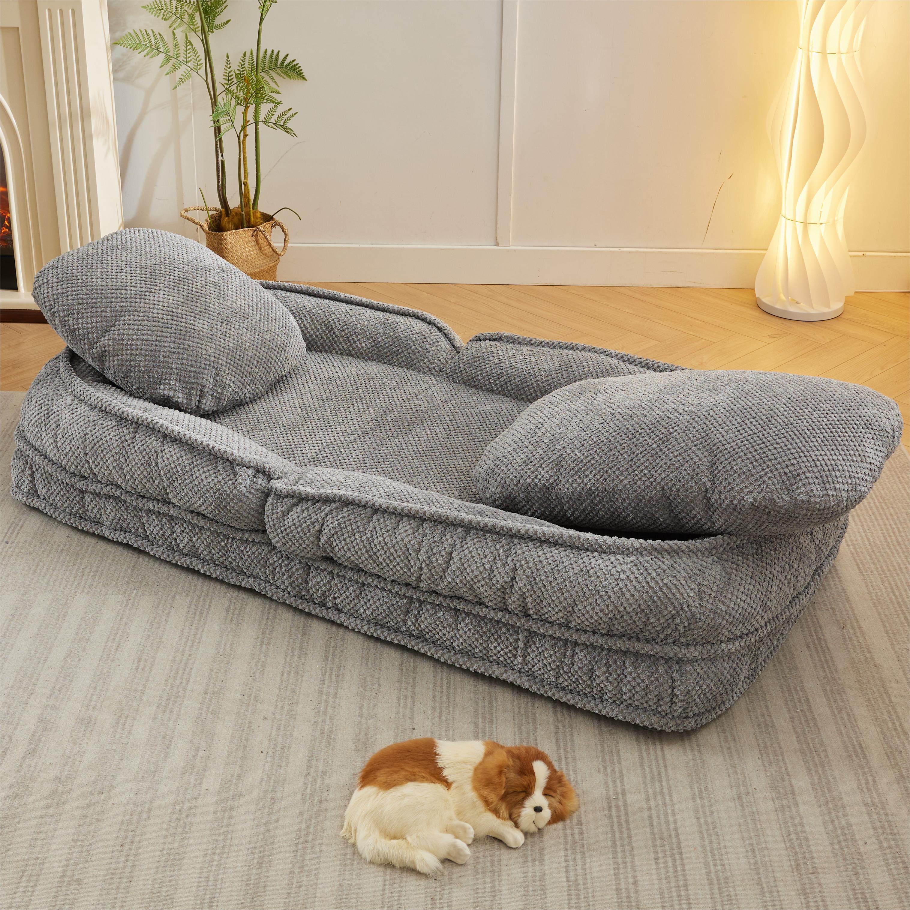 Cama para Perros Humano, Sofá Relajante, 5 Posiciones Ajustables, sentarse, dormir, plegar, ideal para sala de estar, dormitorio, Diseño Ahorrador de Espacio, Gris — imagen 14