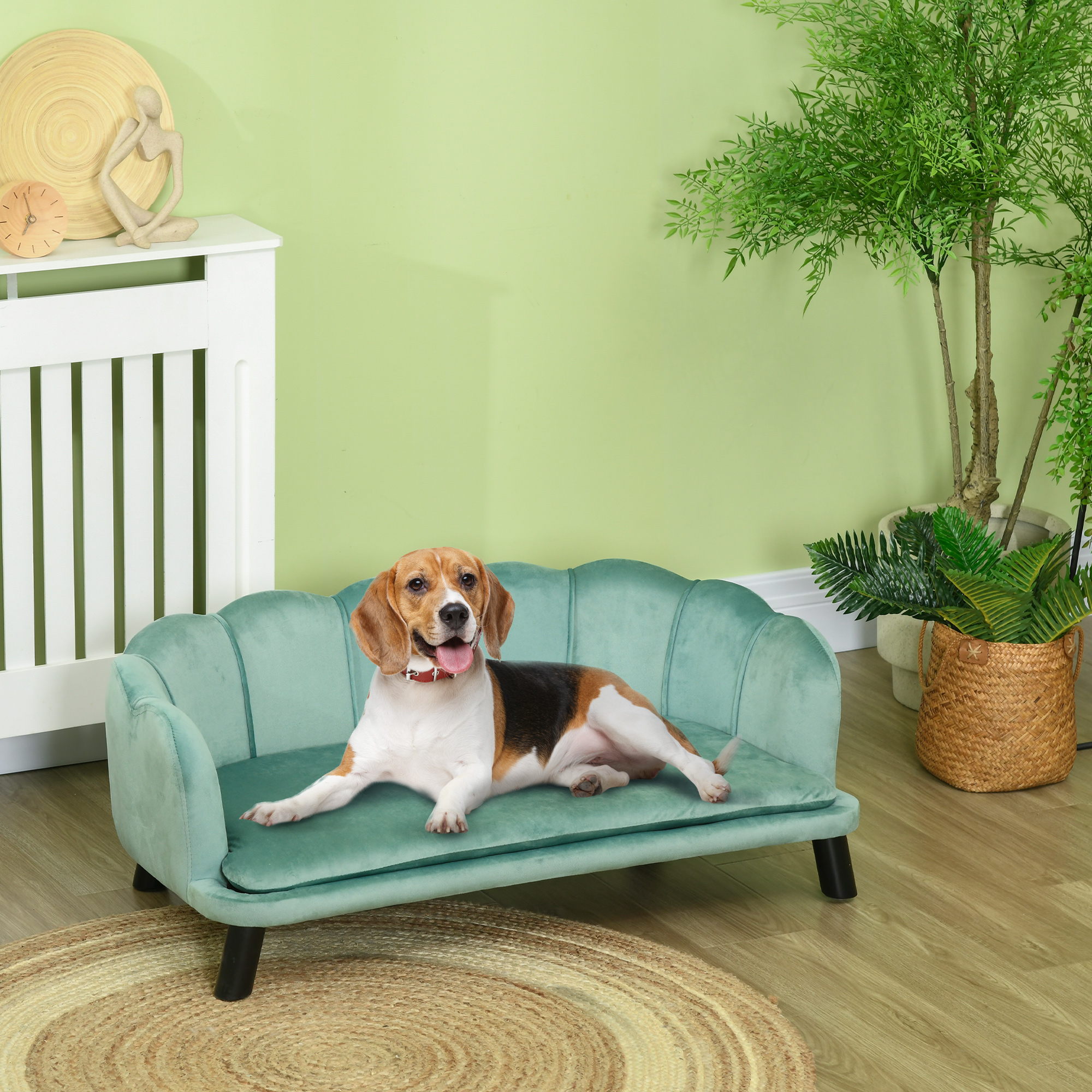 Sofá de Perlado para Perros Medianos y Grandes, Camilla con Almohada y Patas de Madera de Roble, Verde — imagen 1