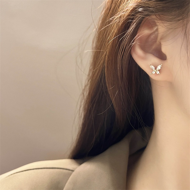S925 Silver Needle Exquisite Zircon Butterfly Stud Earrings for Women — image 5