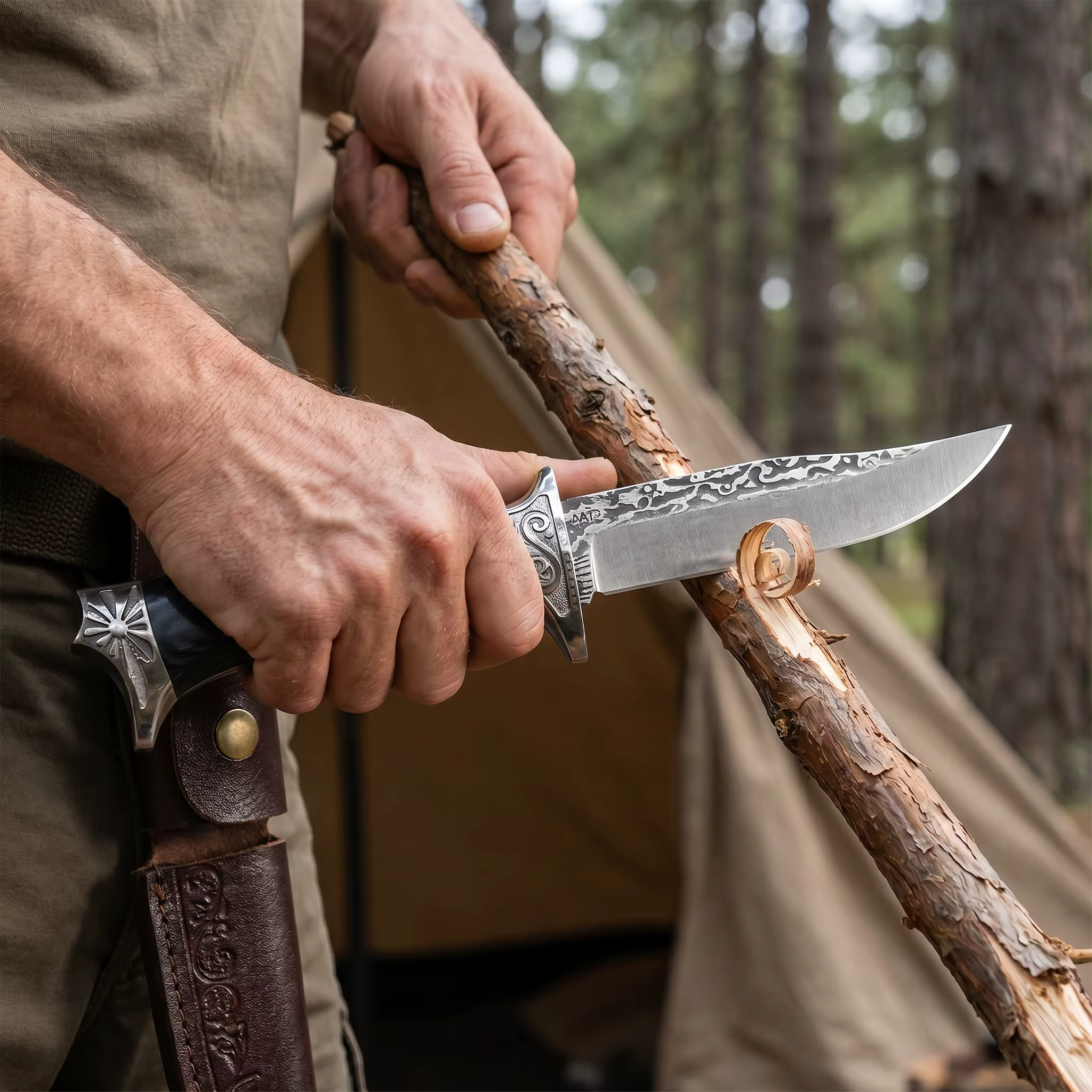 Outdoor Survival Fixed Blade Knife Wood Handle Leather Sheath Camping Hunting Cutting Utility Knife for Camping Hiking Outdoor EDC Hand Tool — image 2