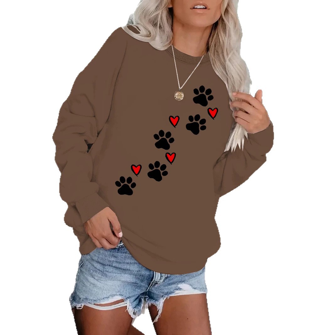 Cat paw print round neck fleece hoodie — image 1