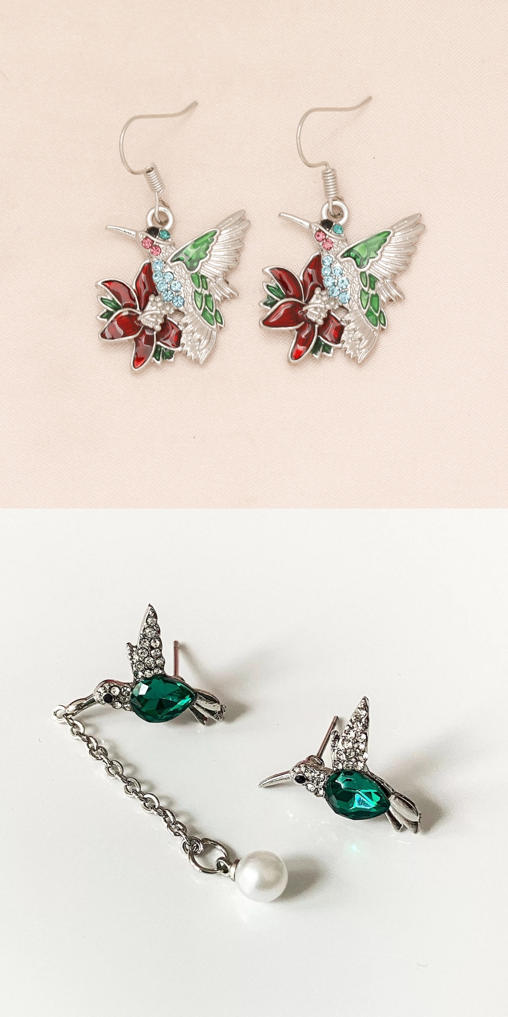 Pendientes de Aros en forma de Colibrí con Diamantes Complejos — imagen 5
