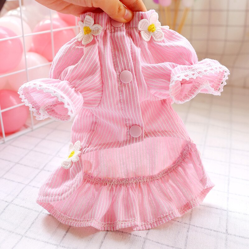 Pet Dog Clothes Cat Spring and Summer New Teddy Bichon Striped Frangipani Cardigan Leisure and Comfortable Flower Dog Clothes — image 4