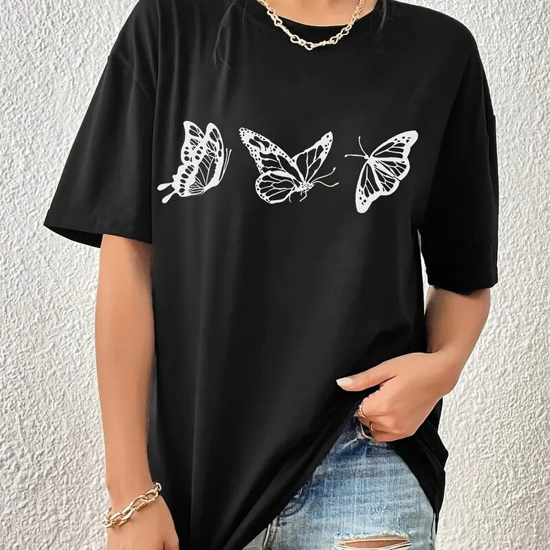Camiseta de manga corta con estampado de mariposas en redondo — imagen 5