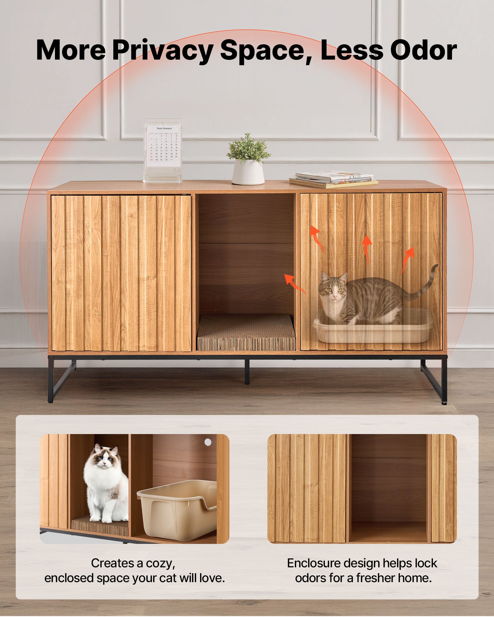 Caja de Limpieza para Gatos en Mueble Encerrado, 47.2'' Caja Oculta con Pala y Almacenamiento, Baño Hidráulico para Gatos con Mesa de Pie, Adecuado para la Mayoría de Cajas de Arena — imagen 2