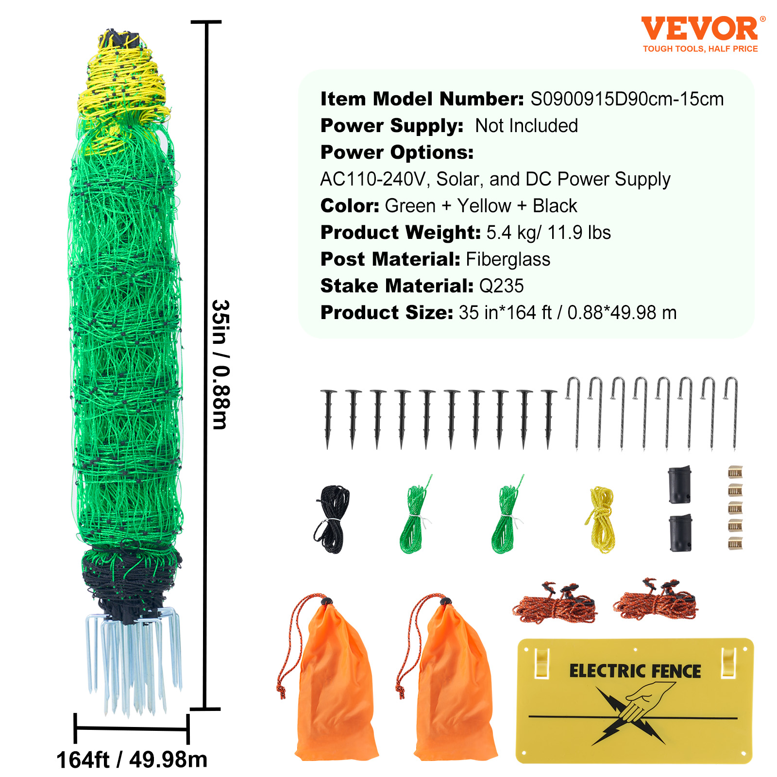 Red de Cerca Eléctrica VEVOR, 35 cm Alt x 164 pies Largo, Red PE con Postes y Estacas Dobladas con Espinas, Malla Útil Portátil para Cabras, Ovejas, Corderos, Ciervos, Puerros, Perros, Ideal para Jardines, Granjas y Rancho — imagen 4