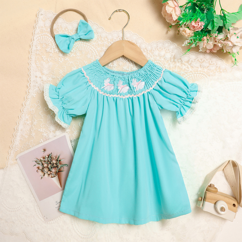 Vestido de Cordero para Niña Pequeña con Manga Rizada, Cuello y Brocado de Conejo para Verano — imagen 1