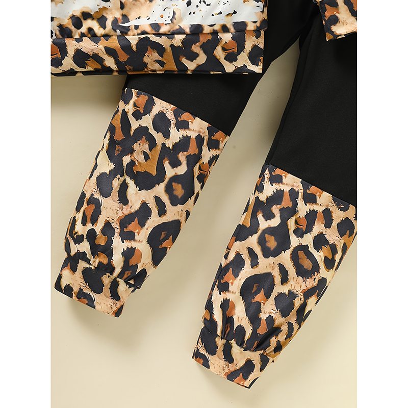 Toddler Girls Fall Winter Outfits Leopard Letter Print Crewneck Long Sleeve Sweatshirt Top & Sweatpant 2 Piece Clothing Set — image 2