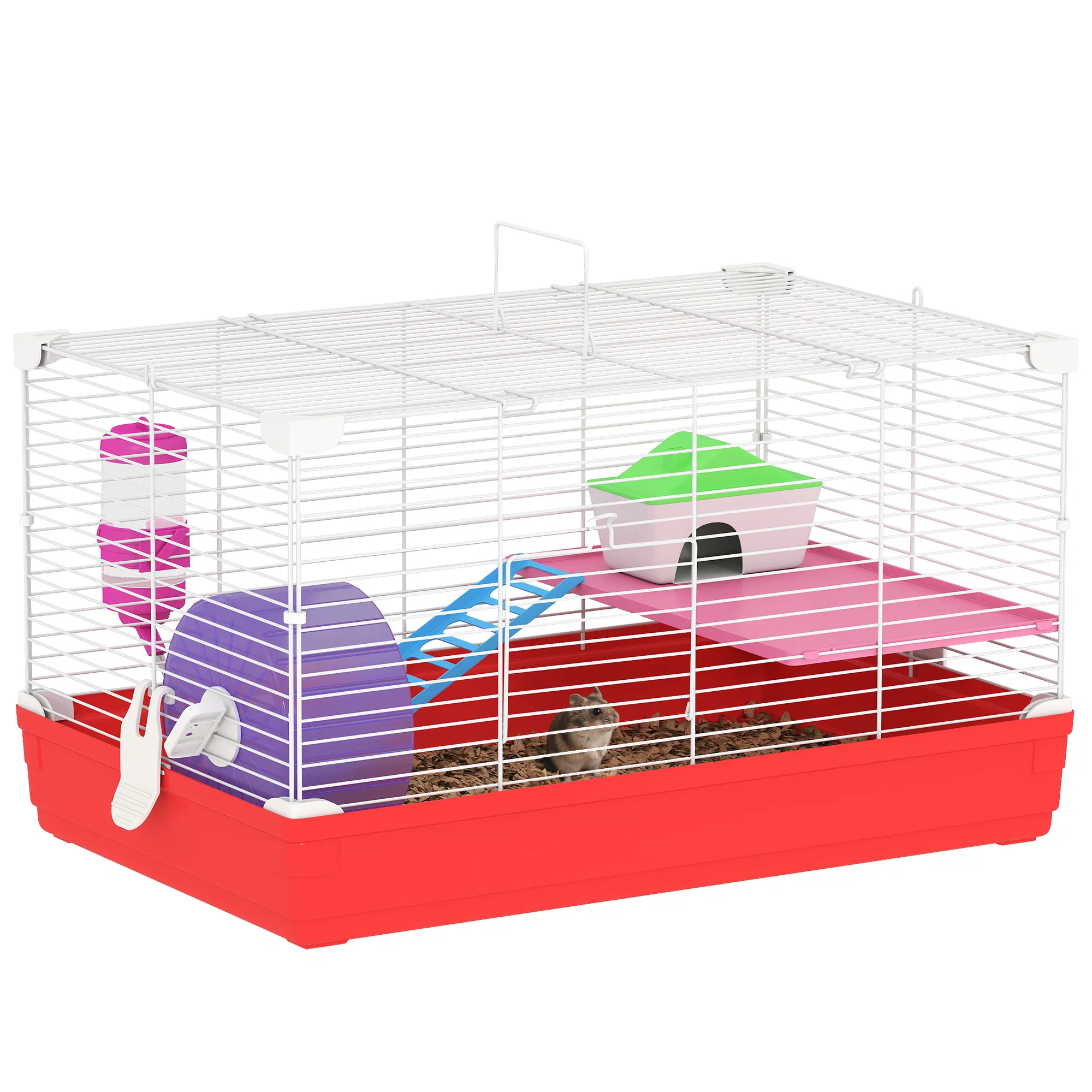 18.5'' Hamster Cage with Exercise Wheel and Water Bottle Dishes, Rat House and Habitats 2 Storey Design, Red — image 1