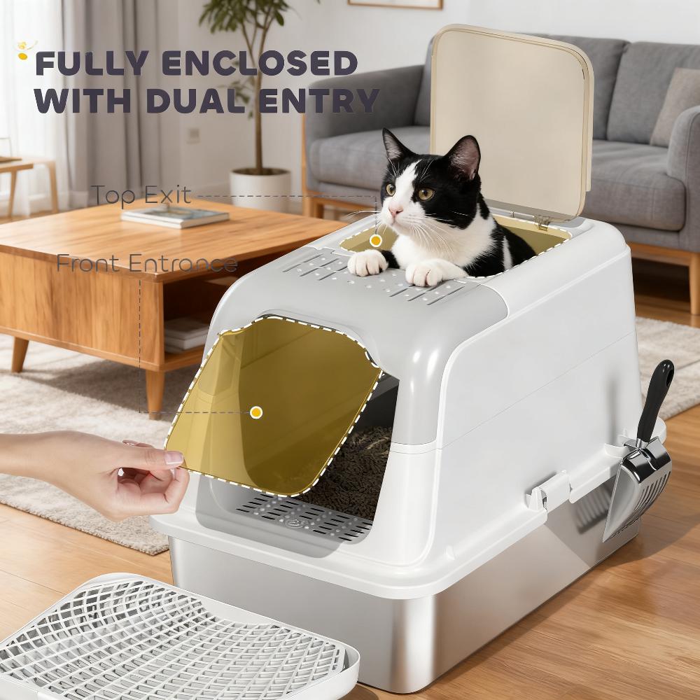 Caja de Arena para Gatos, Caja de Arena Encerrada con Cuchara y Bolsa Desodorizante — imagen 7