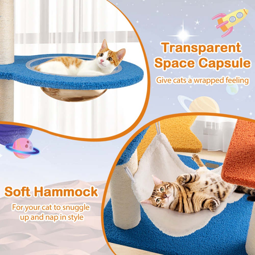 Rascador para Gatos Alto con Percha Superior en Forma de OVNI, Cápsula Espacial y Postes Rascadores de Sisal — imagen 3
