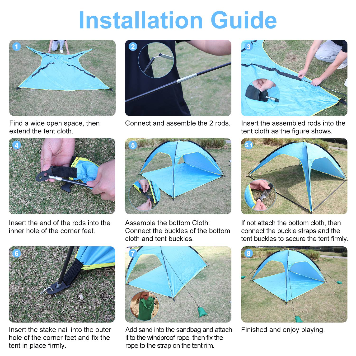 Toldo de Playa para 4-6 Personas con 3 Aberturas de Puerta, Bolsa de Transporte, UPF50, Impermeable, para Playa, Picnic, Campamento, Senderismo, Aventura y Pesca — imagen 11