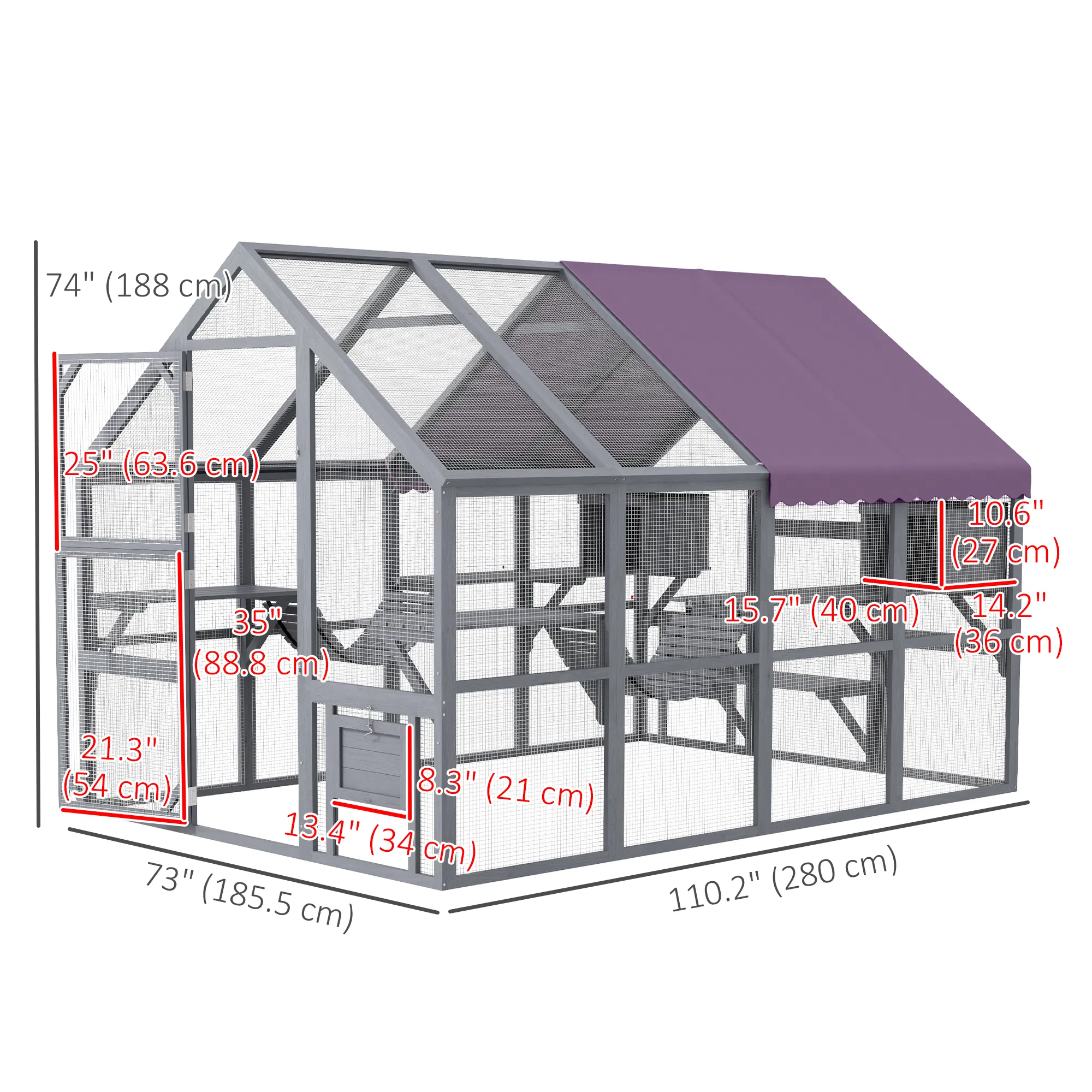 Outdoor Cat Enclosure Wooden Feral Cat House w/ Weatherproof Canopy, Bridges, Resting Boxes, Platforms, for 3-6 Cats — image 6