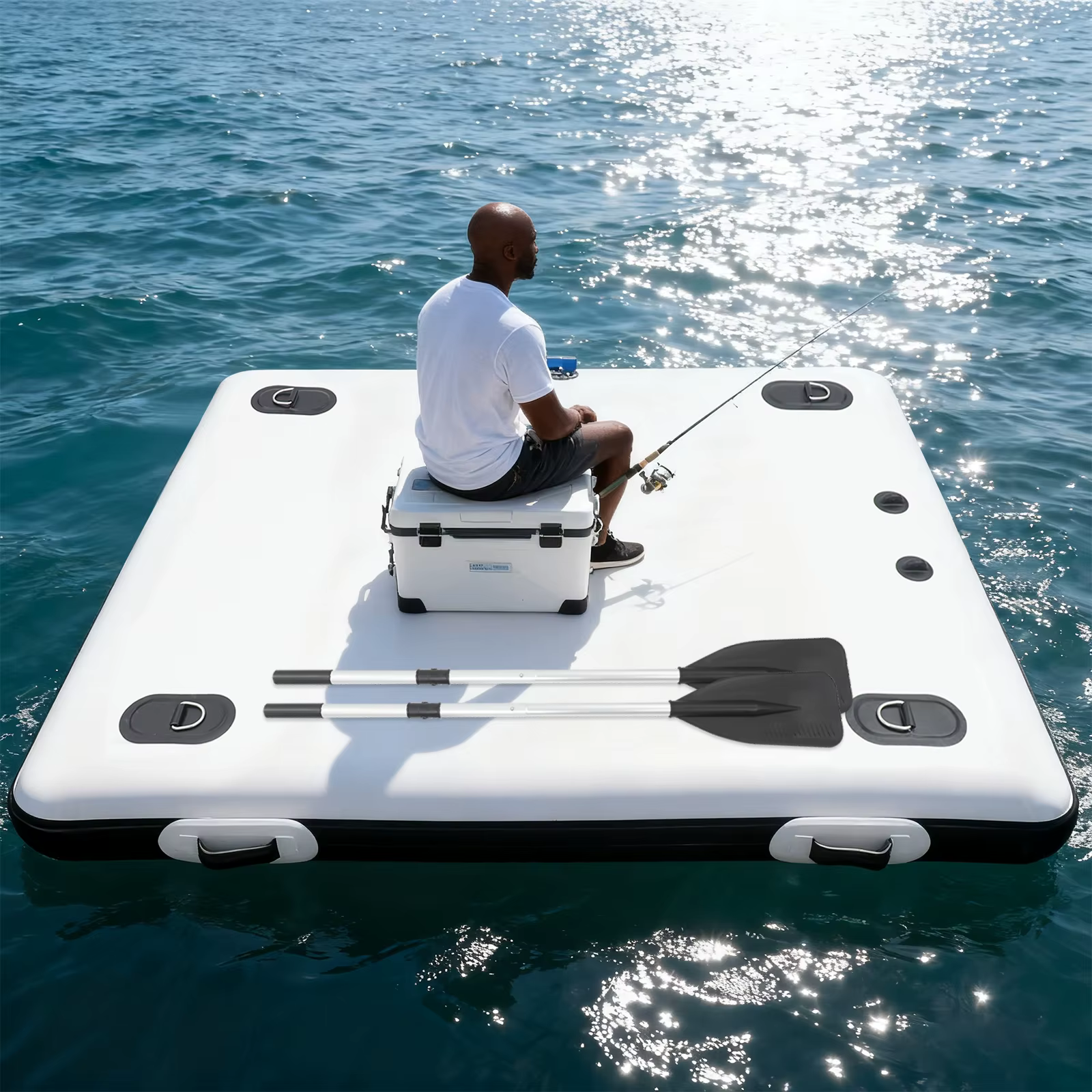Inflatable Boats, Canoe Trolley Cart, Kayak, 2m Folding Floating Fishing Platform for Outboard Motor, PVC Strong Raft Dinghy, Portable Fishing Dock with Double-Action Pump, Stainless D Rings, 400kg Load, Easy Storage for Outdoor Angling Water Sports — image 5
