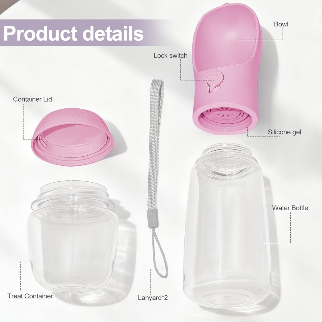 Botella de Agua Portátil para Perros con Contenedor de Comida 2 en 1: Dispensador de Agua Sin Derrames, BPA Libre para Viajes con Mascotas — imagen 2