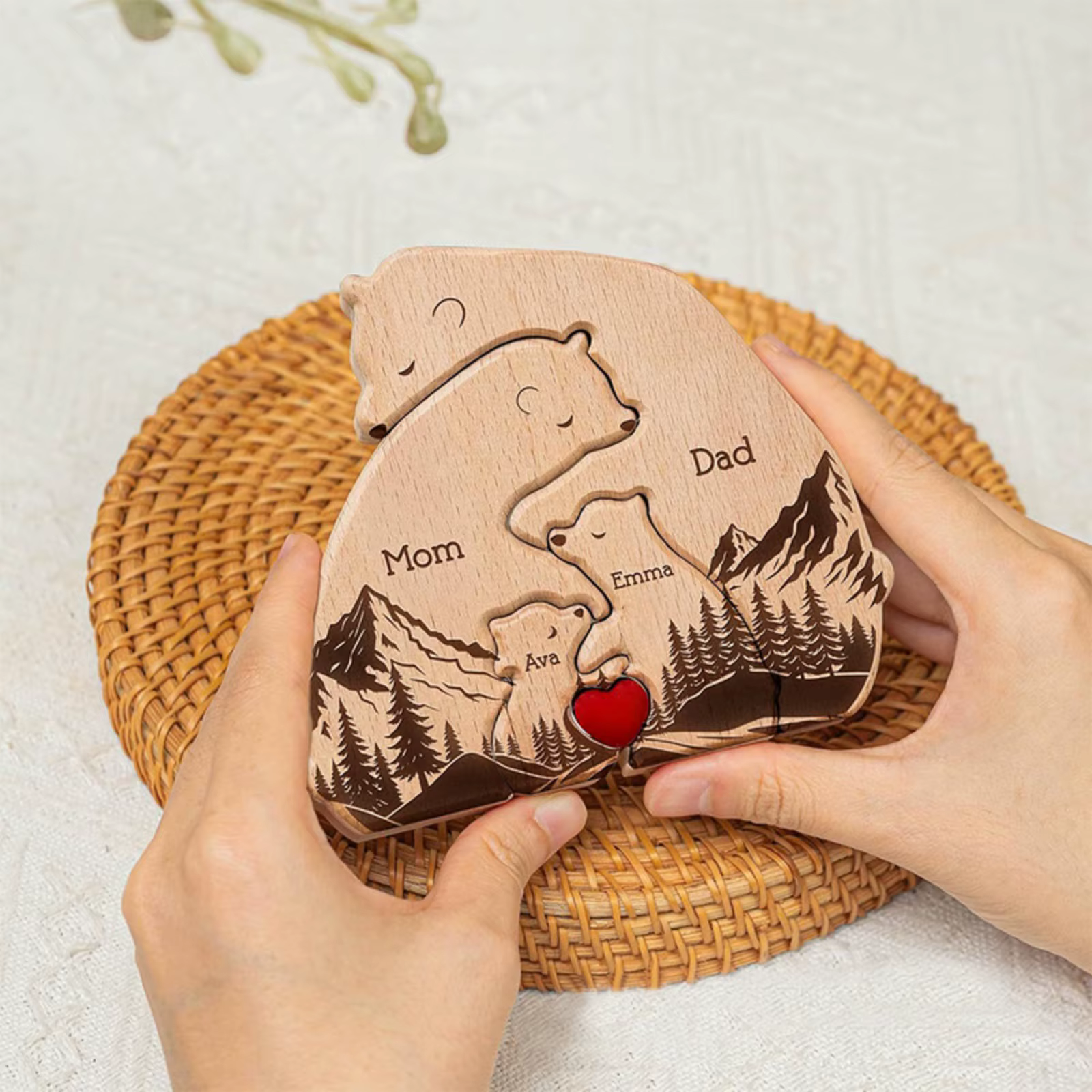 Puzzle de Osito de Madera Personalizado con Familia - Regalo para Bebés, Acción de Gracias y Navidad — imagen 3
