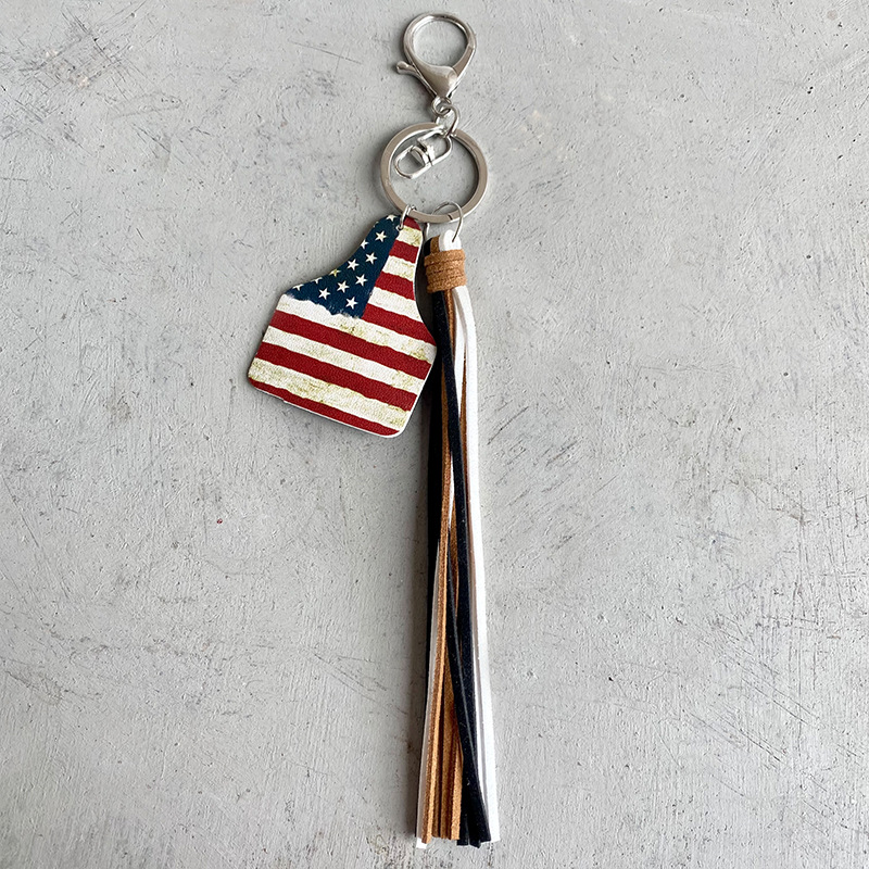 Western Cowboy Loss Prevention Device Aztec Bullhead Bull Brand Leather Keychain Leather Tassel Popular Pendant — image 6