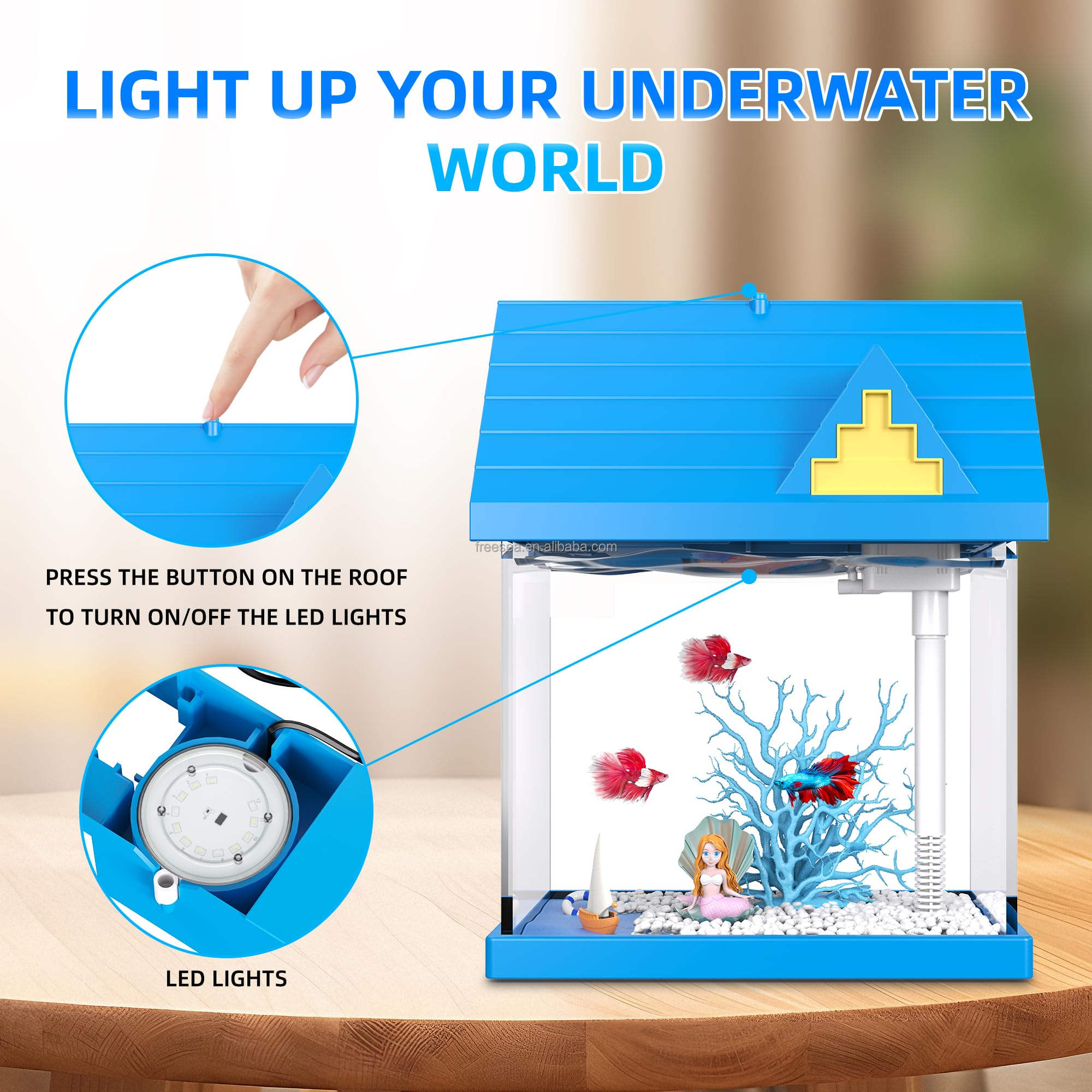 Tanque de Acuario de 2 galones de Acetato Libre, Equipoado con Filtración y Iluminación, Adecuado para Camarones, Medusas, y Peces Dorados, Ideal para Habitaciones Infantiles — imagen 6