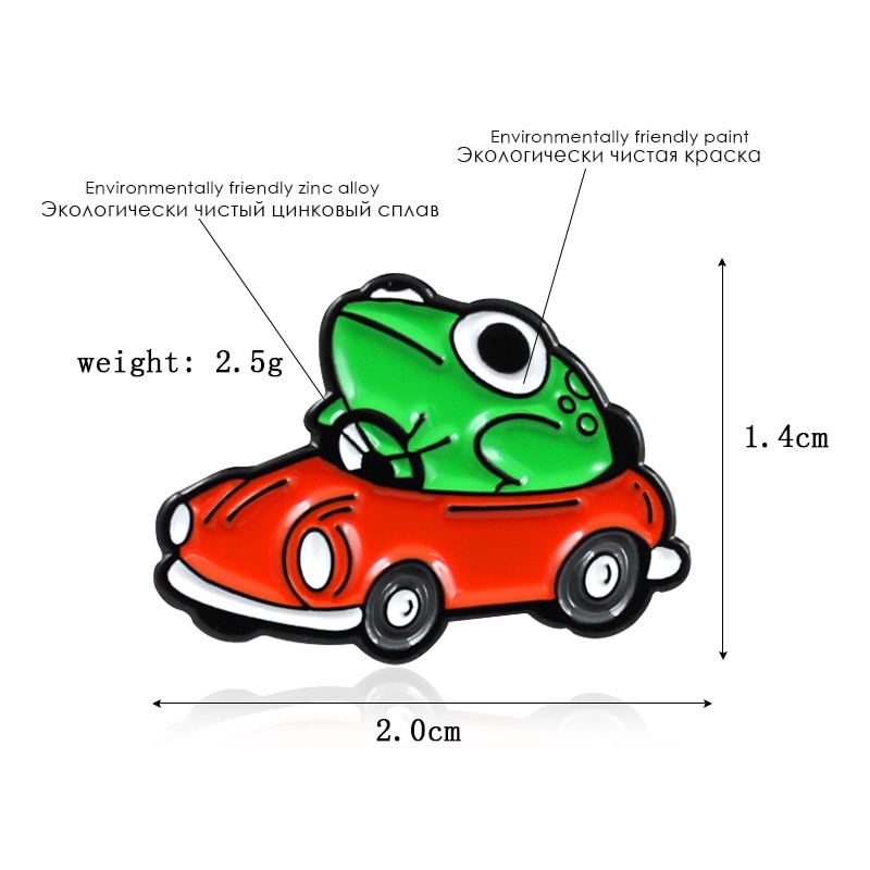 Frog Driver Enamel Pin Small Red Car Brooch Backpack Clothes Lapel Funny Animal Frog Jewelry Gift for Friends Children — image 3