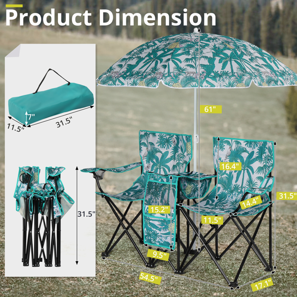 Pineapple Pattern Fishing Chair Iron Bracket Oxford Cloth 85kg With Sun Umbrella — imagen 13