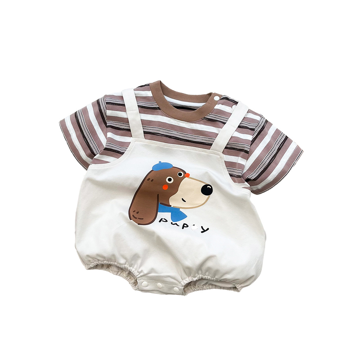 Romper Clothes Dog Print False Two-Piece Overalls Lightweight Short Sleeve Baby Bodysuit — image 1