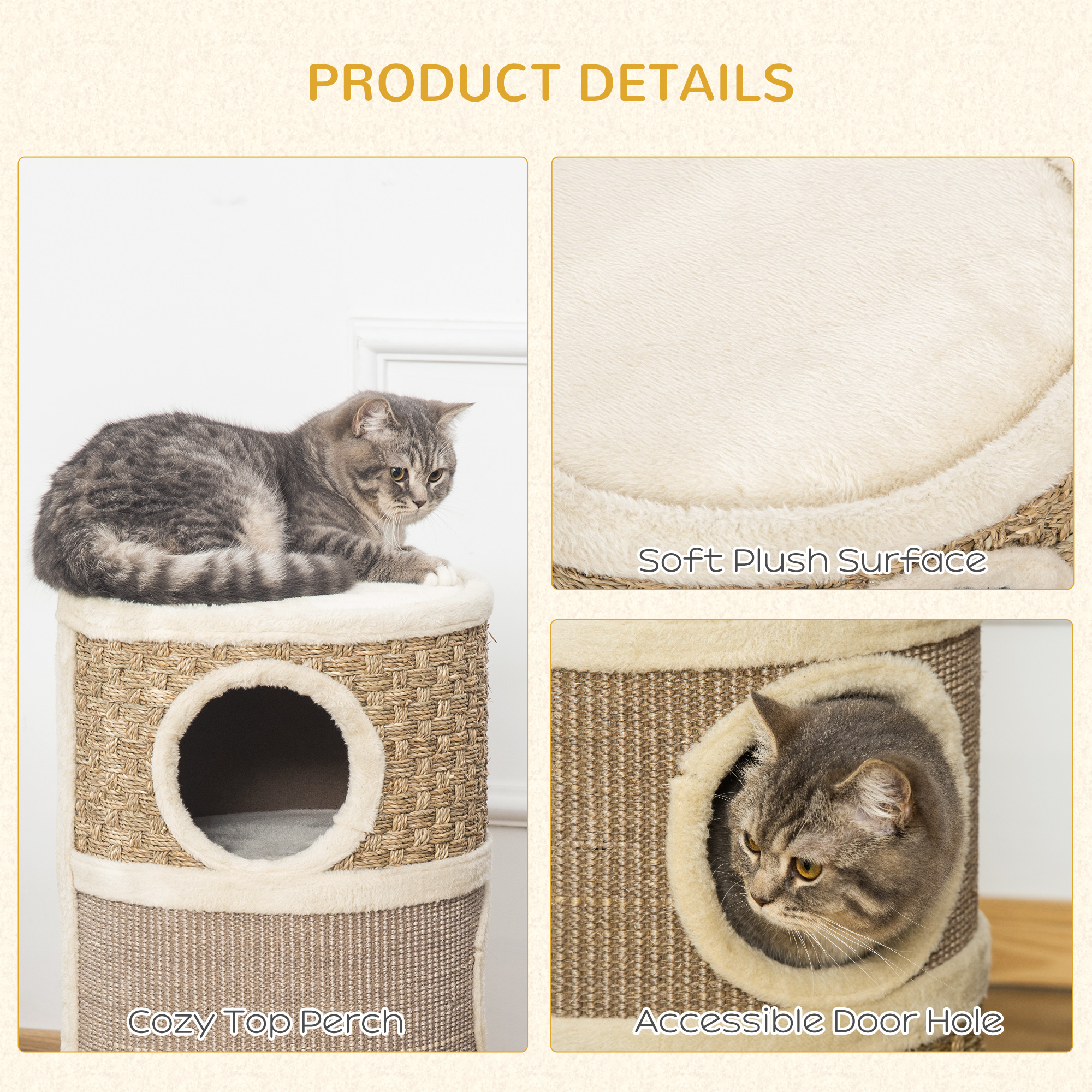 Condominio para Gatos, Escondite de 3 Pisos para Gatos con Almohadilla Rascadora de Sisal — imagen 4