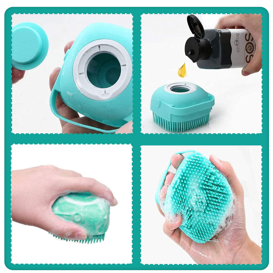 Pet Grooming Bath Massage Brush With Soap And Shampoo Dispenser Soft Silicone Bristle For Long Short Haired Dogs Cats Shower — image 3