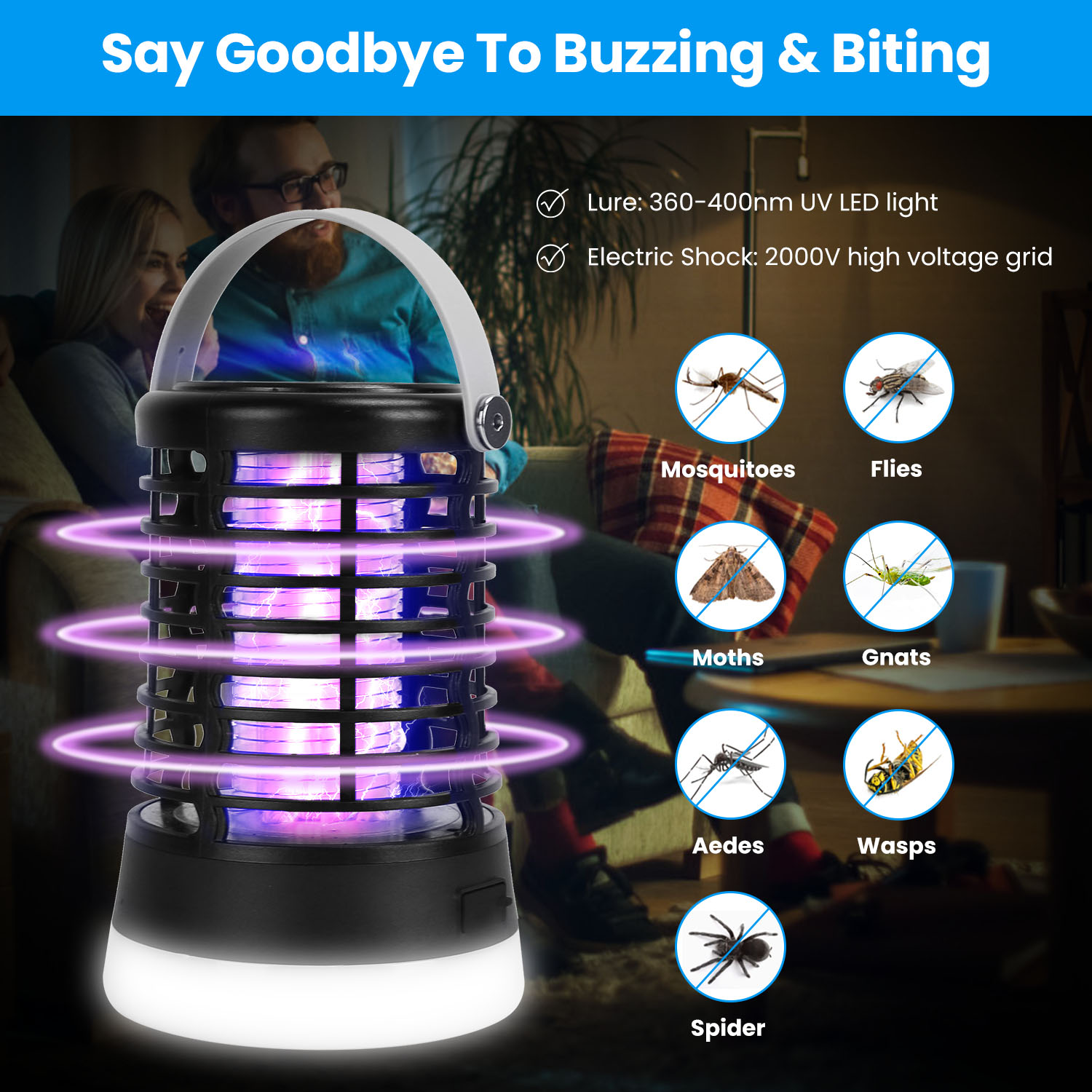 Lámpara Matamosquitos 4 en 1, Recargable, Antimosquitos para Interior y Exterior, Impermeable, Lámpara Matamosquitos con 3 Modos de Iluminación para Patio, Jardín y Hogar — imagen 3