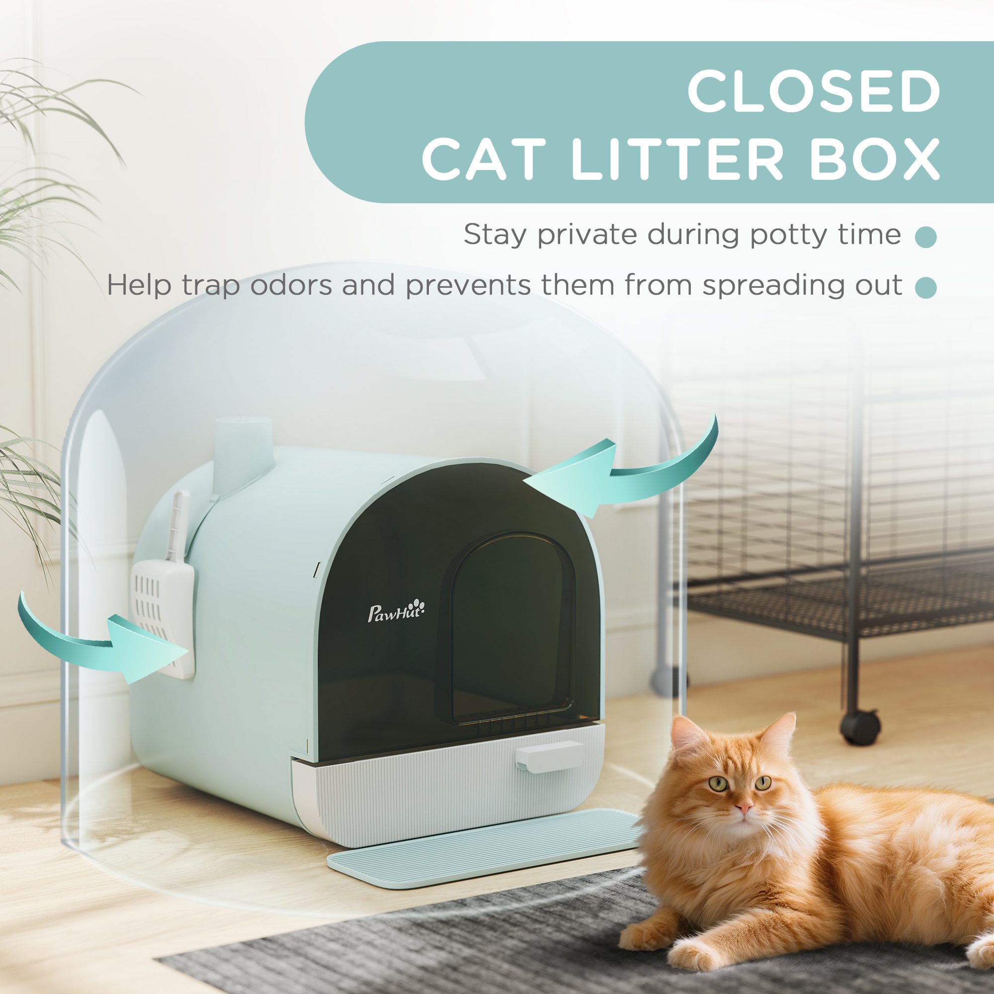 Caja de Arena para Gatos Acristalada con Diseño con Cerradura y Cajón, Protección contra Escapes y Gotas, para Gatos Individuales desde Kitten hasta Adulto, con Cuchara y Manta, Limpieza Fácil, Control de Olor Verde — imagen 6