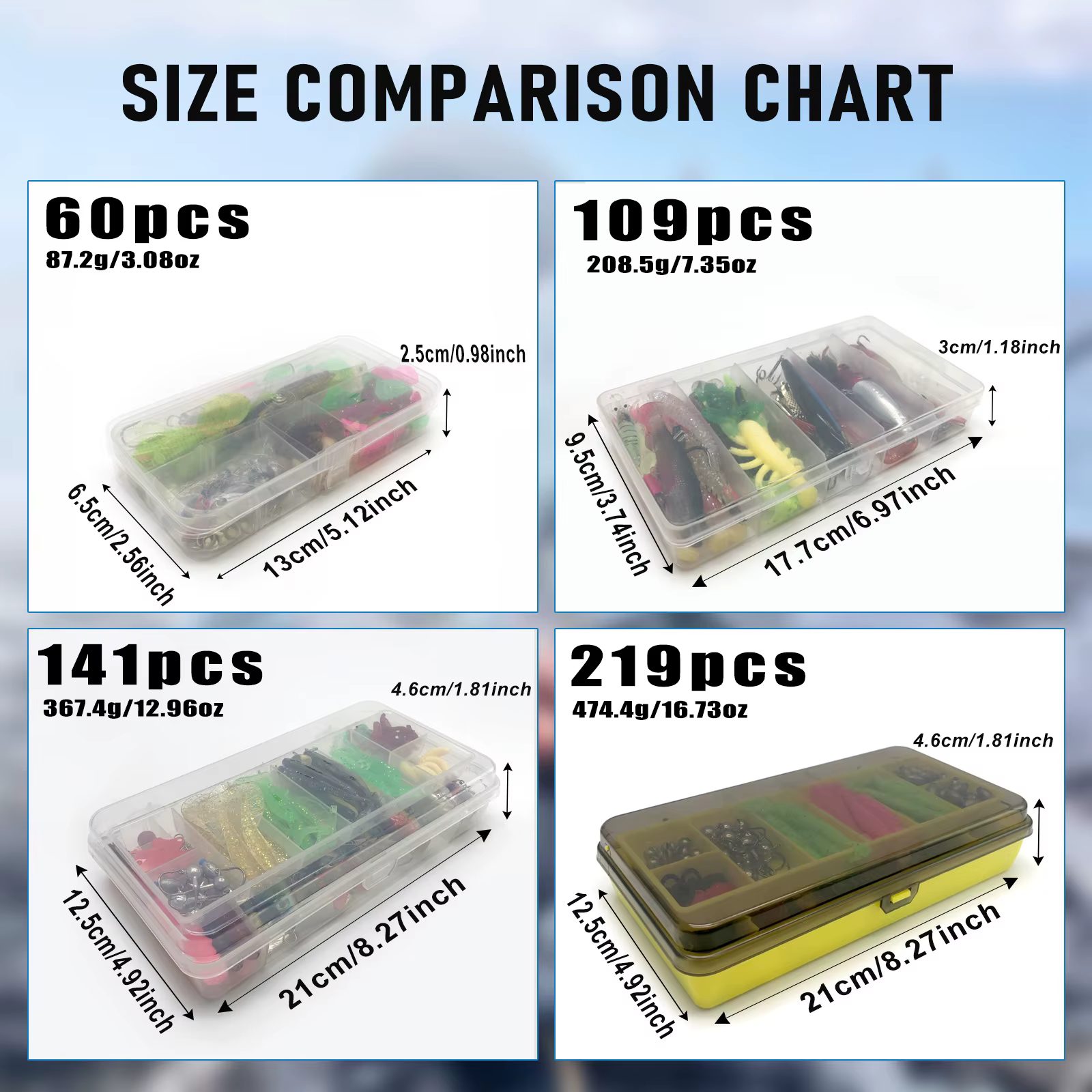 Kit de Golpes de Pescar 60/109/141/219 piezas Conjunto con Atracones Látigo Metálico Cucharas Duros Minnow Grumos y Accesorios con Caja de Equipo — imagen 5