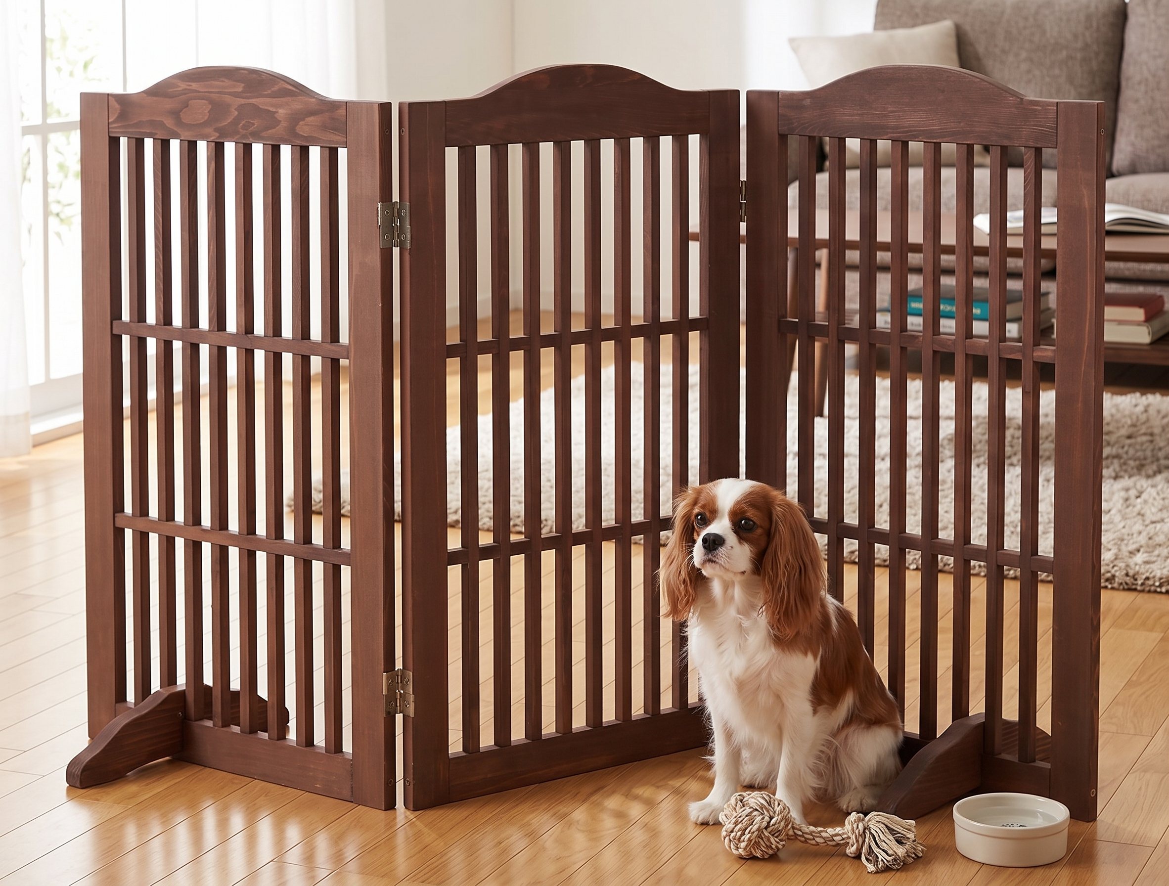 Wooden Freestanding Foldable Pet Gate for Dogs, 30 inch 3 Panels Step Over Fence, Dog Gate for The House, Doorway — image 1