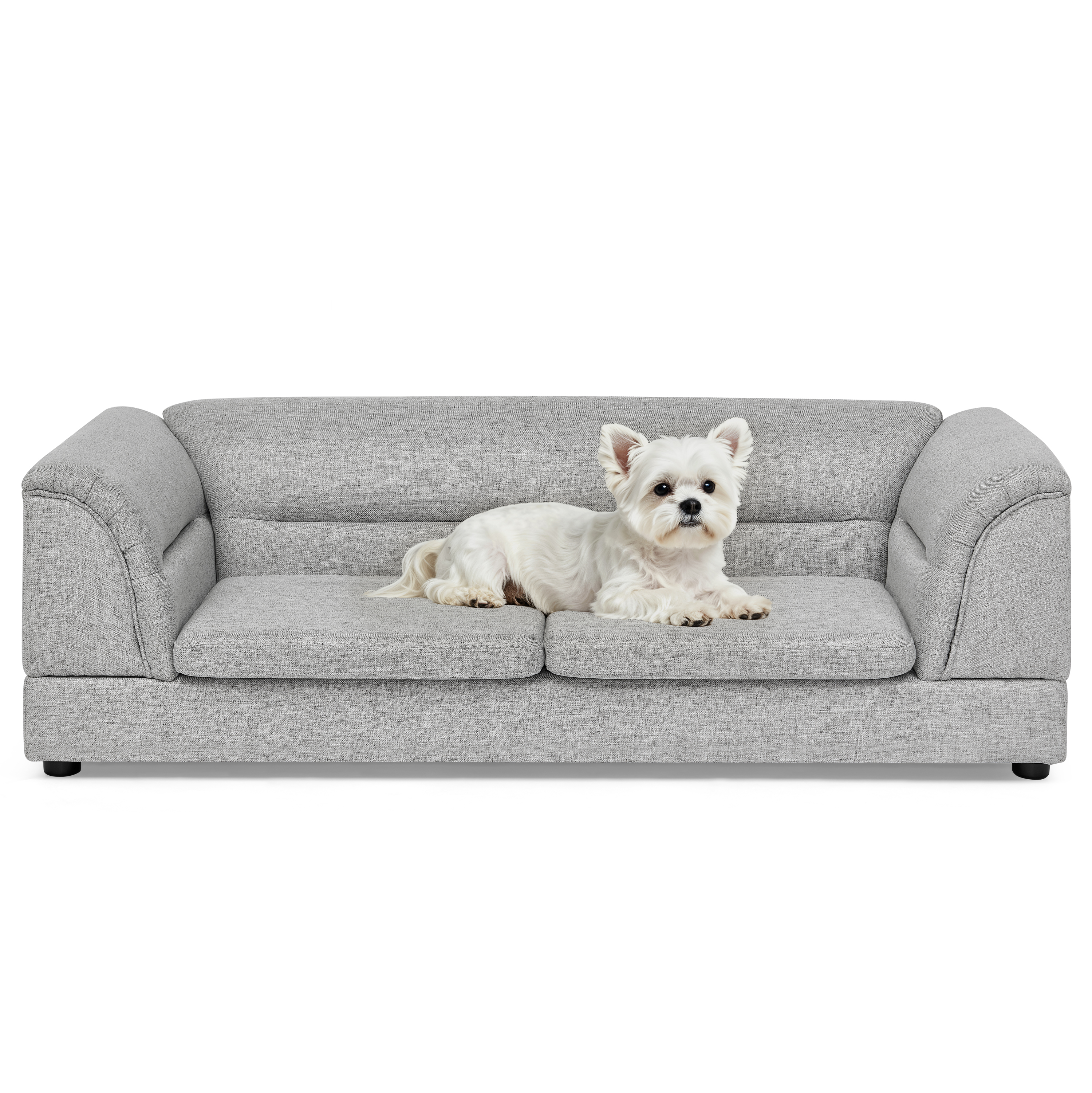 Silla de Comodidad para Mascotas Grande, Sofá Rectangular con Brazo Curvo en Tela de Lino para Perros Grandes - GRIS CLARO X — imagen 10