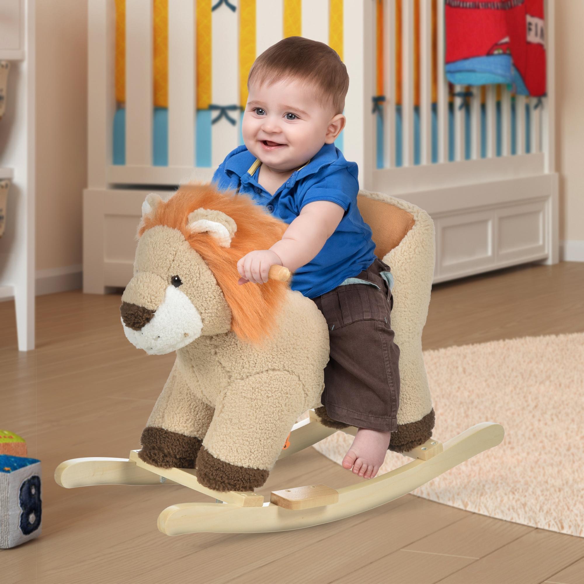 Caballo de Roca para Bebés con Sonido de León, Animales de Peluche que Se Mueven, Caballo de Roca Ecológico con Cinturón de Seguridad para Niños y Niñas de 18 a 36 Meses Regalo Marrón — imagen 4